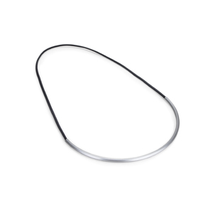 A four millimeter thick aluminum tube is bent into a semicircle and can be worn around the neck on a thick rubber cord