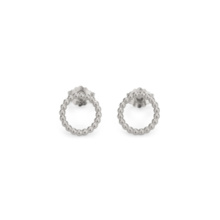 Two circular earstuds in sterling silver. The circles are about 12mm and consist of small juxtaposed beads.