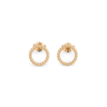 Two circular earstuds in gold-plated sterling silver. The circles are about 12mm and consist of small juxtaposed beads.