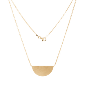 Semicircular pendant made of delicate silver on a fine silver chain with clasp. 18ct gold plated