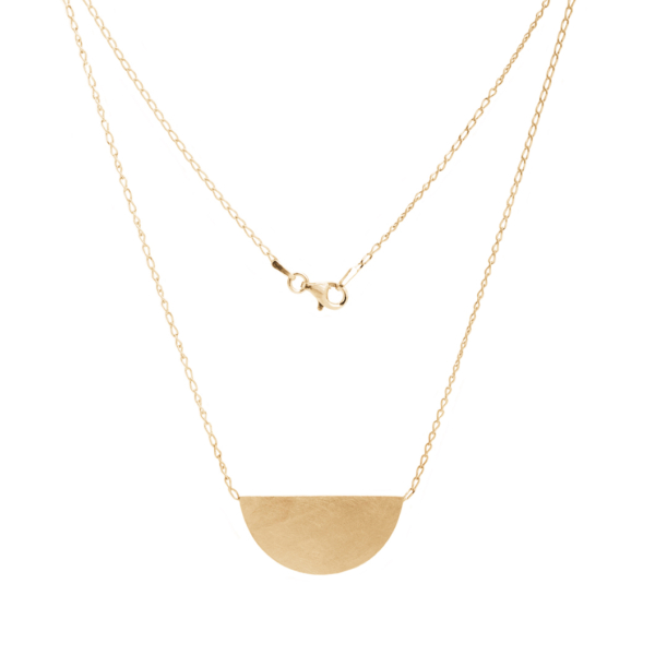 Semicircular pendant made of delicate silver on a fine silver chain with clasp. 18ct gold plated