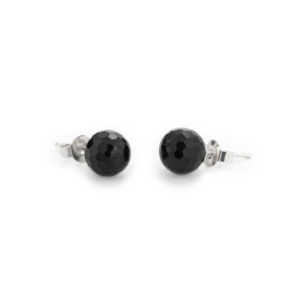 Two plain silver stud earrings with black faceted onyx ball.
