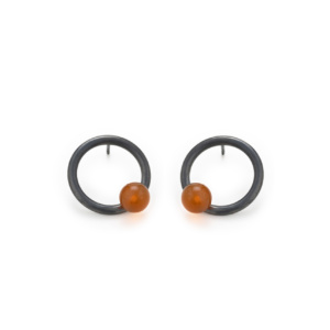 Ring earstuds with a single orange bead.